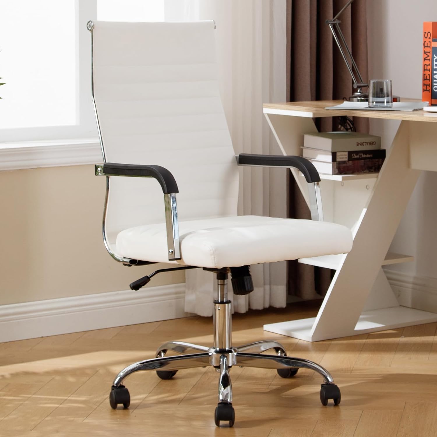 Office Furniture Ergonomic - Ergonomic Ribbed Leather Office Chair Adjustable
