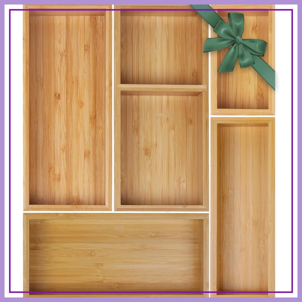 Drawer Organizer Tray - 5-Piece Bamboo Drawer Organizer Set, Multi-Use