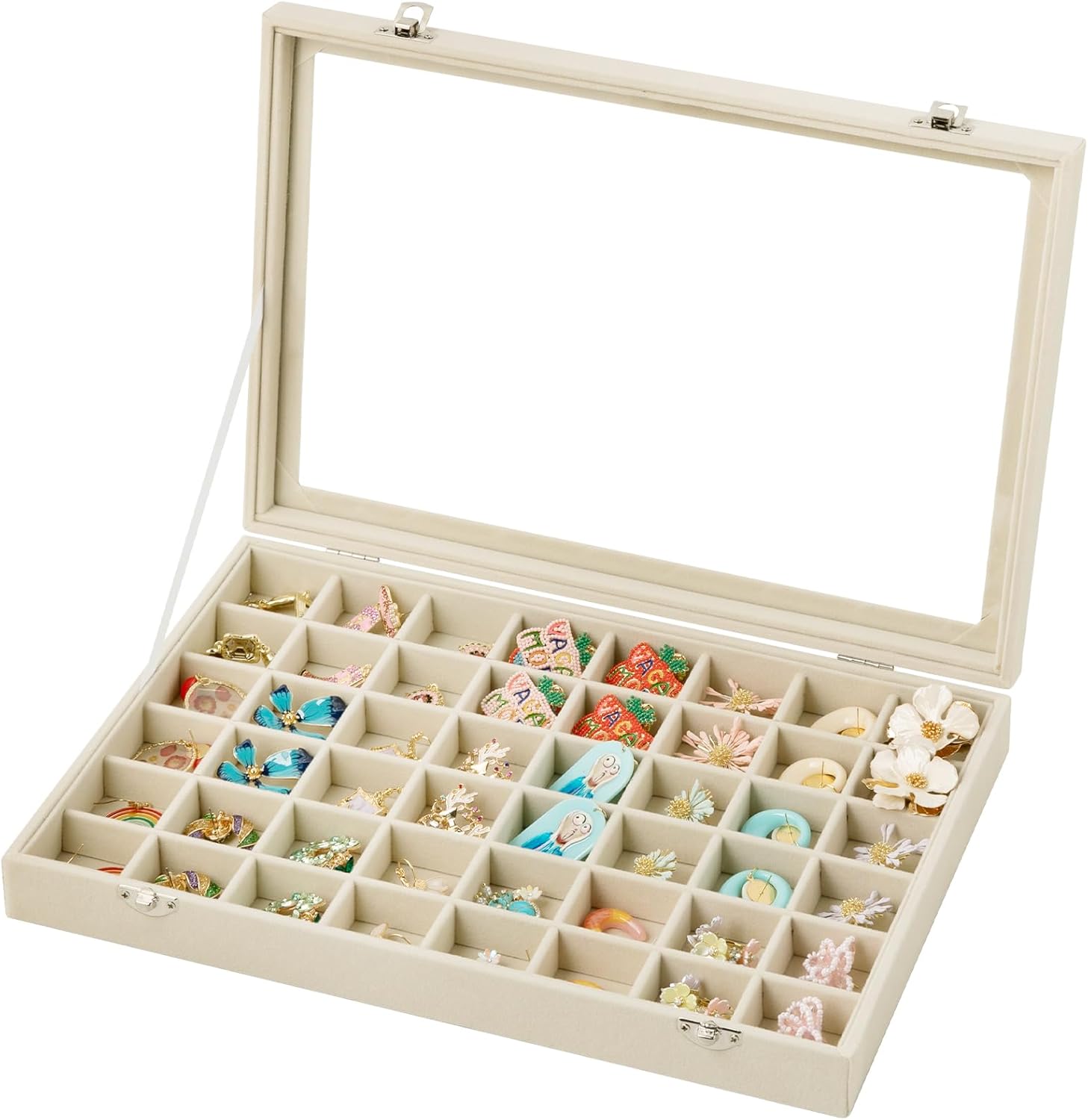 Drawer Organizer Tray - 48 Grid Jewelry Tray with Glass