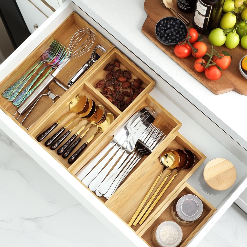 5-Piece Bamboo Drawer Organize - Drawer Organizer Tray บทวิจารณ์และราคา