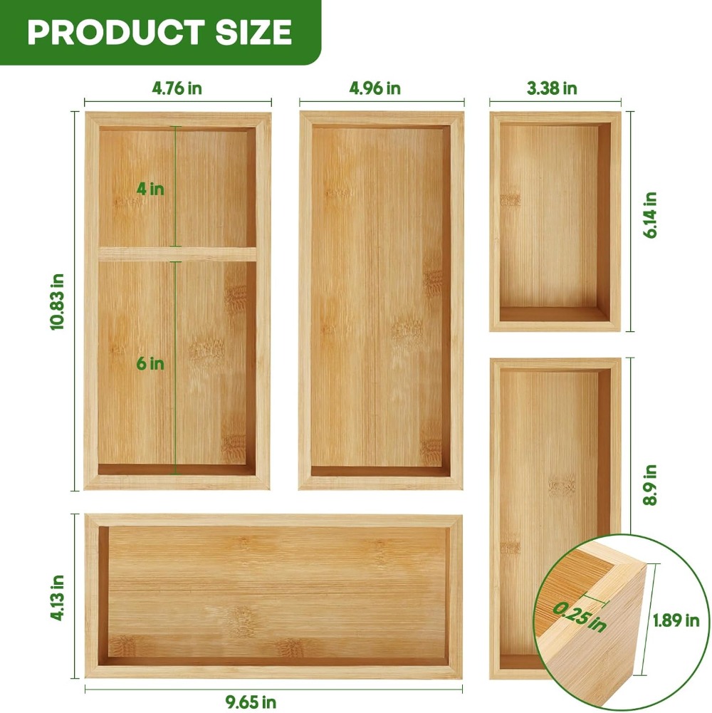 5-Piece Bamboo Drawer Organize - Drawer Organizer Tray บทวิจารณ์และราคา