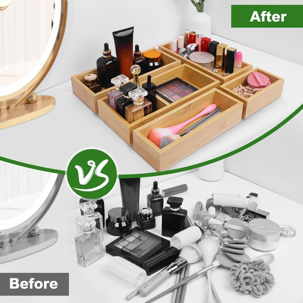 5-Piece Bamboo Drawer Organize - Drawer Organizer Tray บทวิจารณ์และราคา