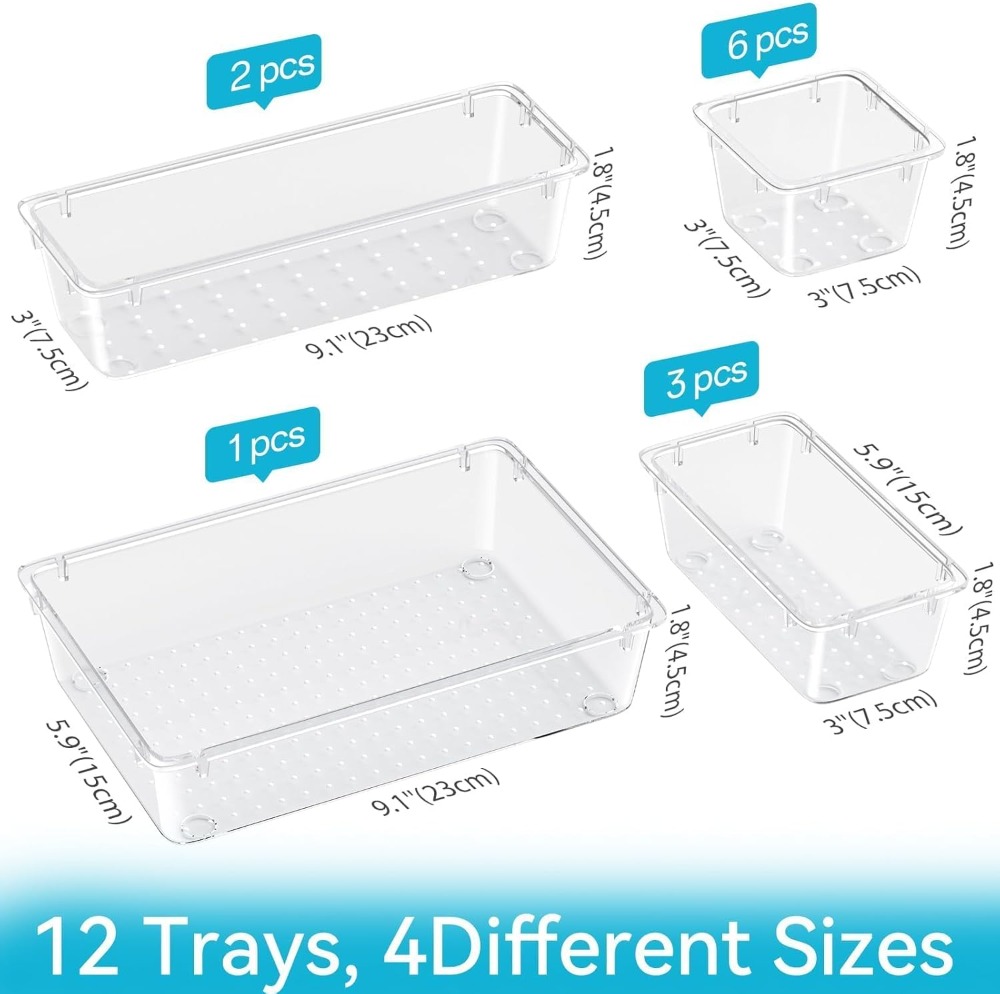 12 PCS Drawer Organizer Set, 4 - Drawer Organizer Tray บทวิจารณ์และราคา