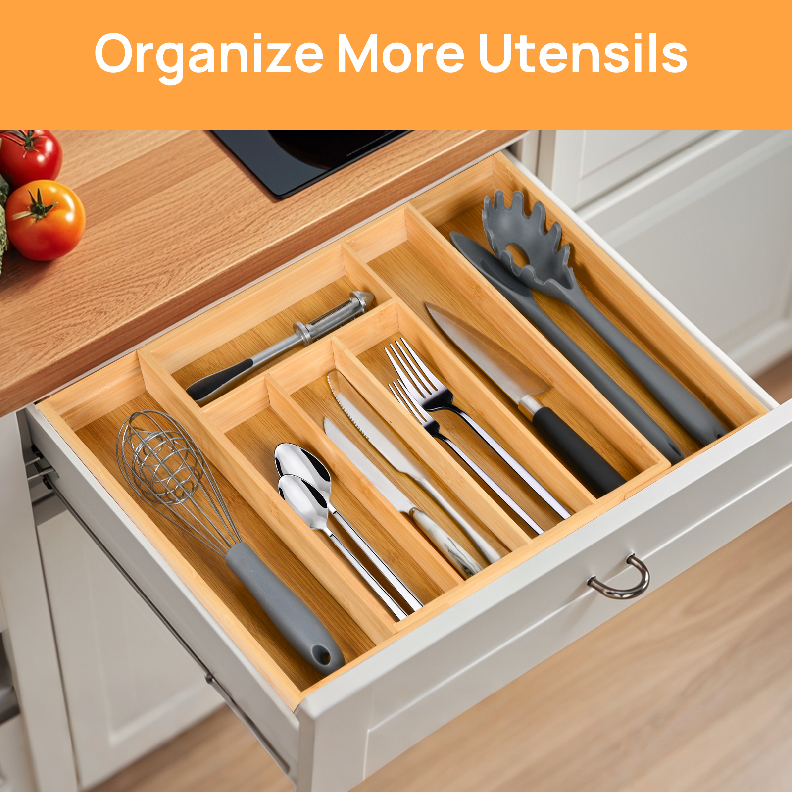 Bamboo Kitchen Drawer Organize - Drawer Organizer Tray บทวิจารณ์และราคา