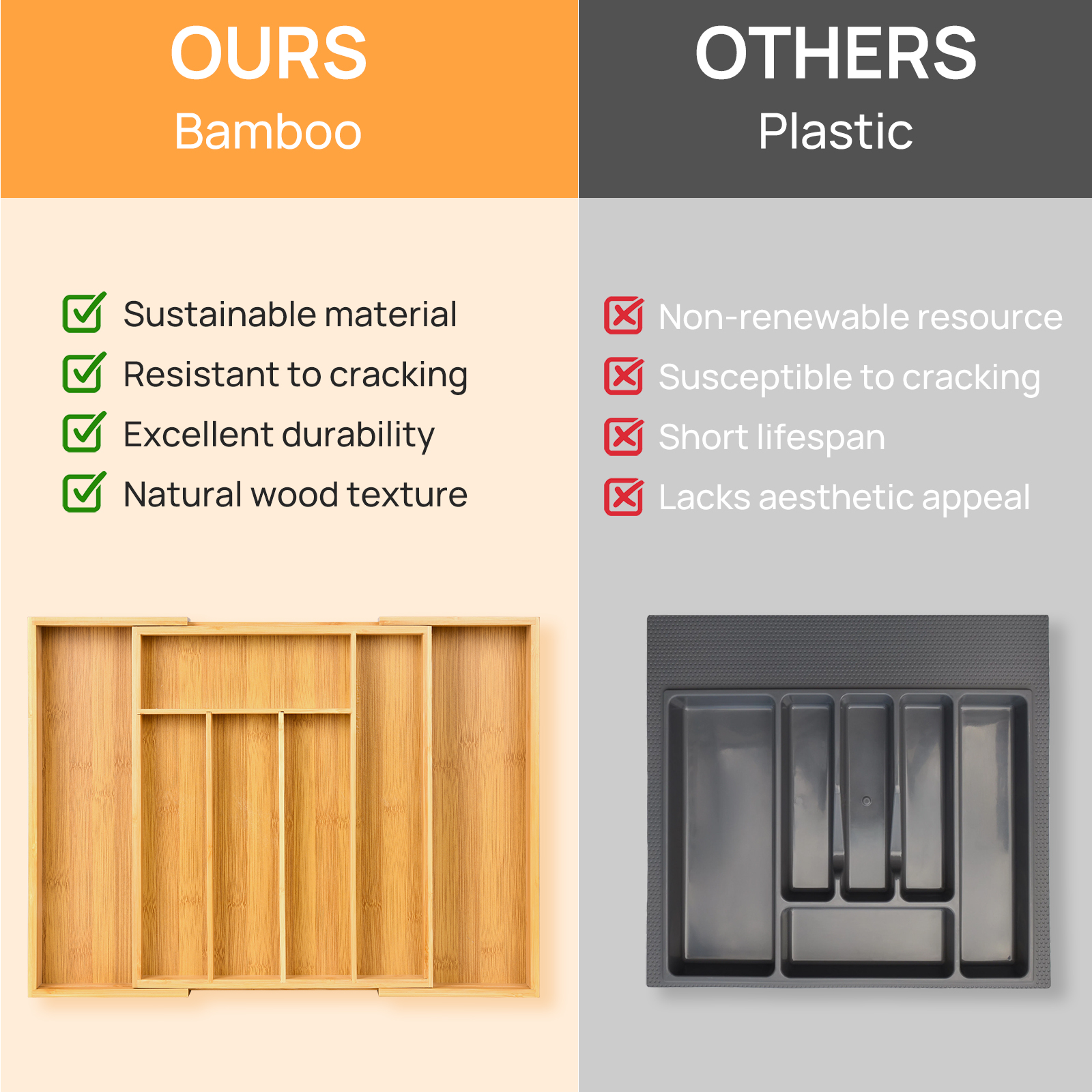 Bamboo Kitchen Drawer Organize - Drawer Organizer Tray บทวิจารณ์และราคา